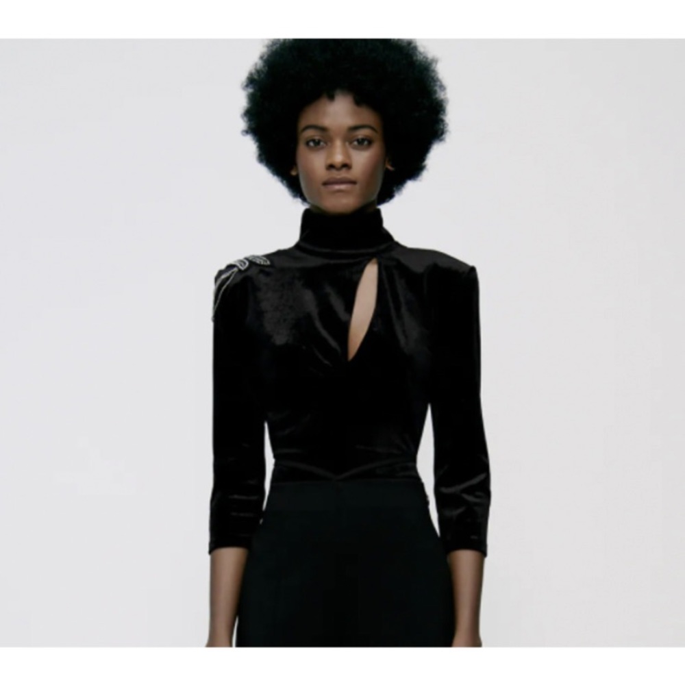 NWT Zara Velvet Beaded Bodysuit